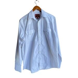 Vintage Western Shirt LARGE ATTRAK White Pearl Snap Striped Long sleeve